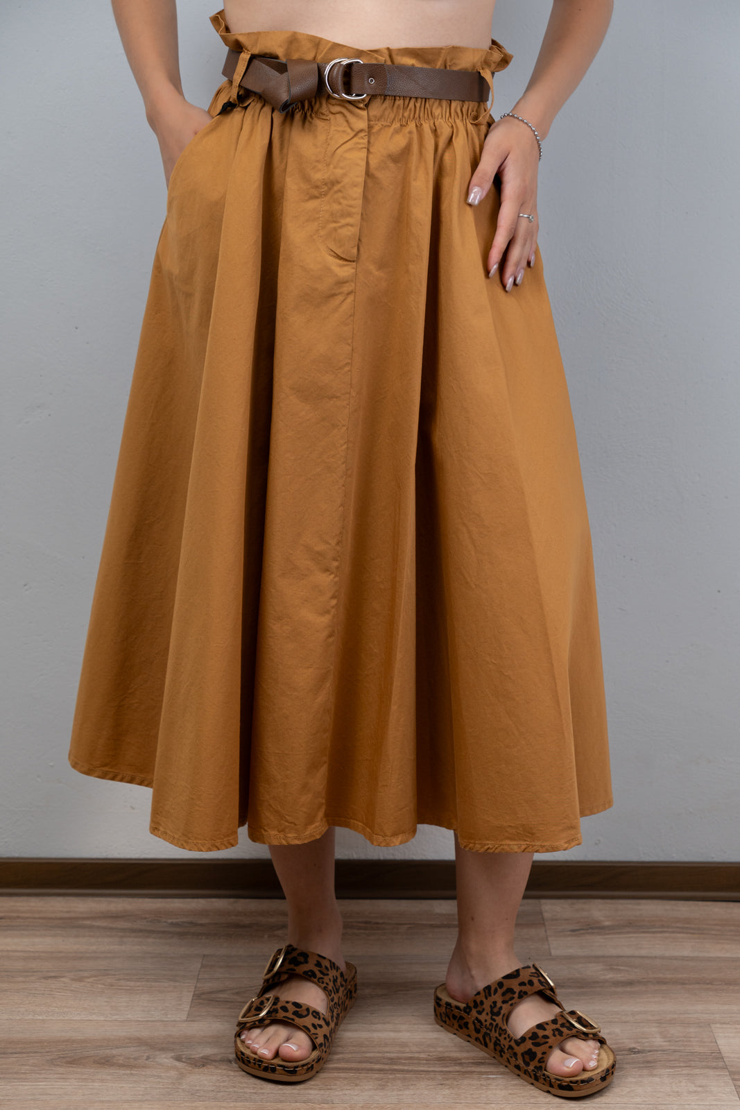 Caramel Cotton Midi Skirt