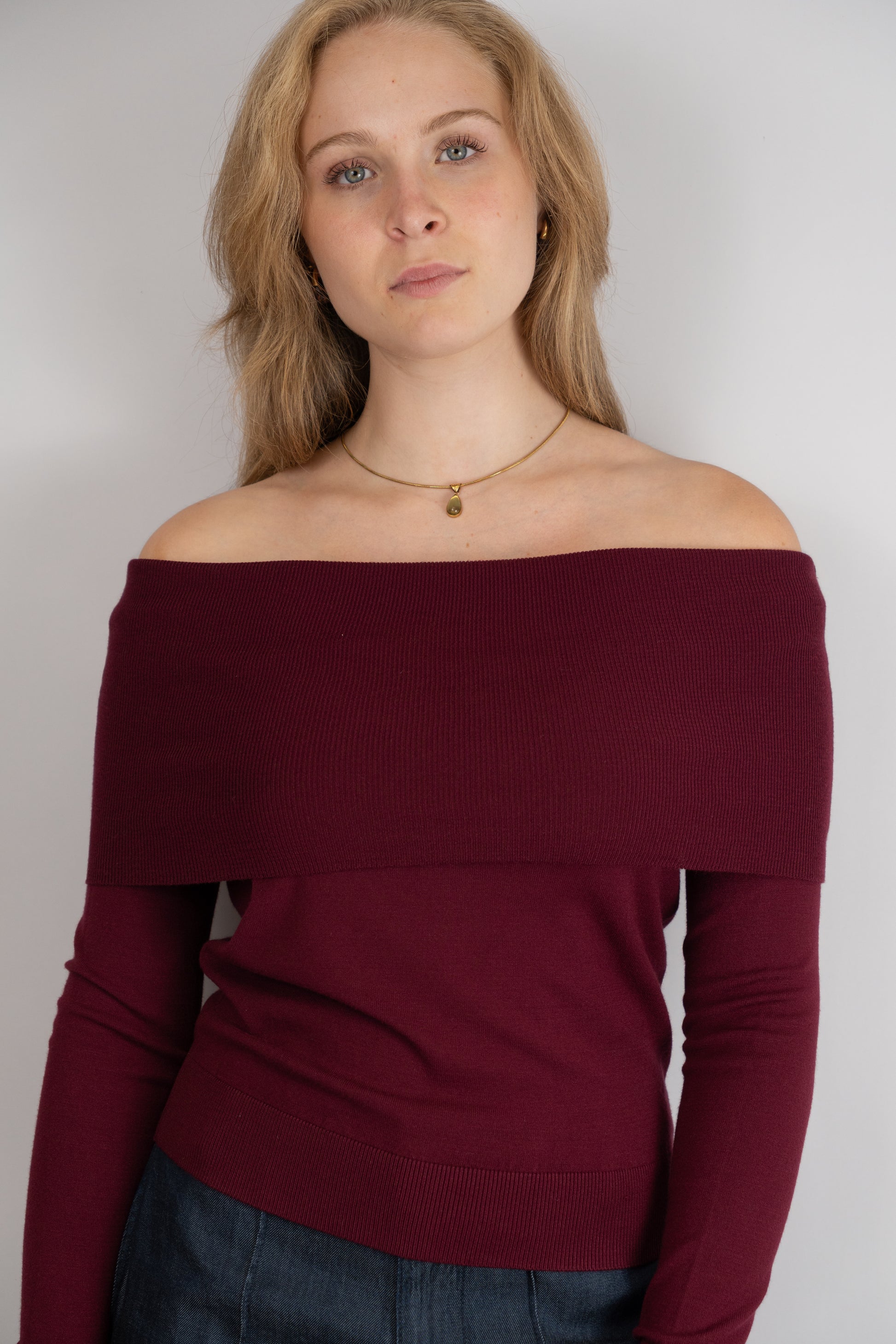 Burgundy Off-The-Shoulder Sweater