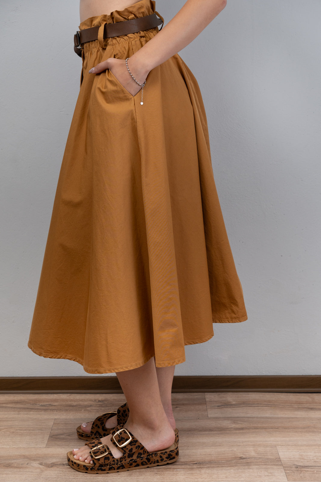 Caramel Cotton Midi Skirt