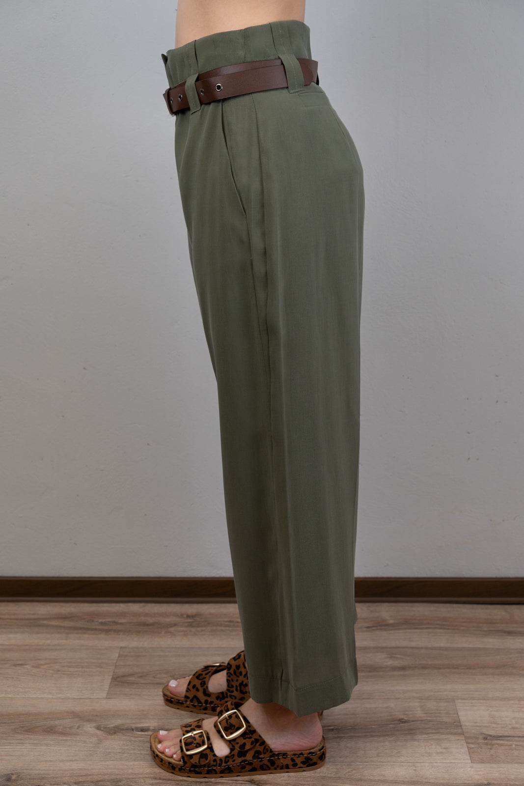 Khaki Cropped Tailored Trousers