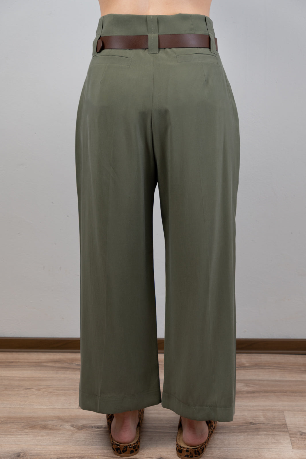 Khaki Cropped Tailored Trousers
