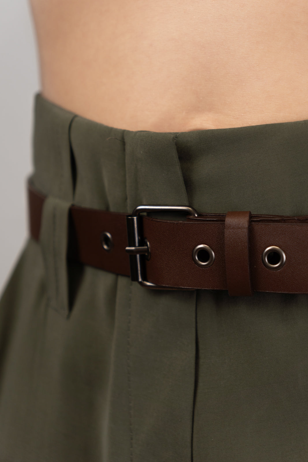 Khaki Cropped Tailored Trousers