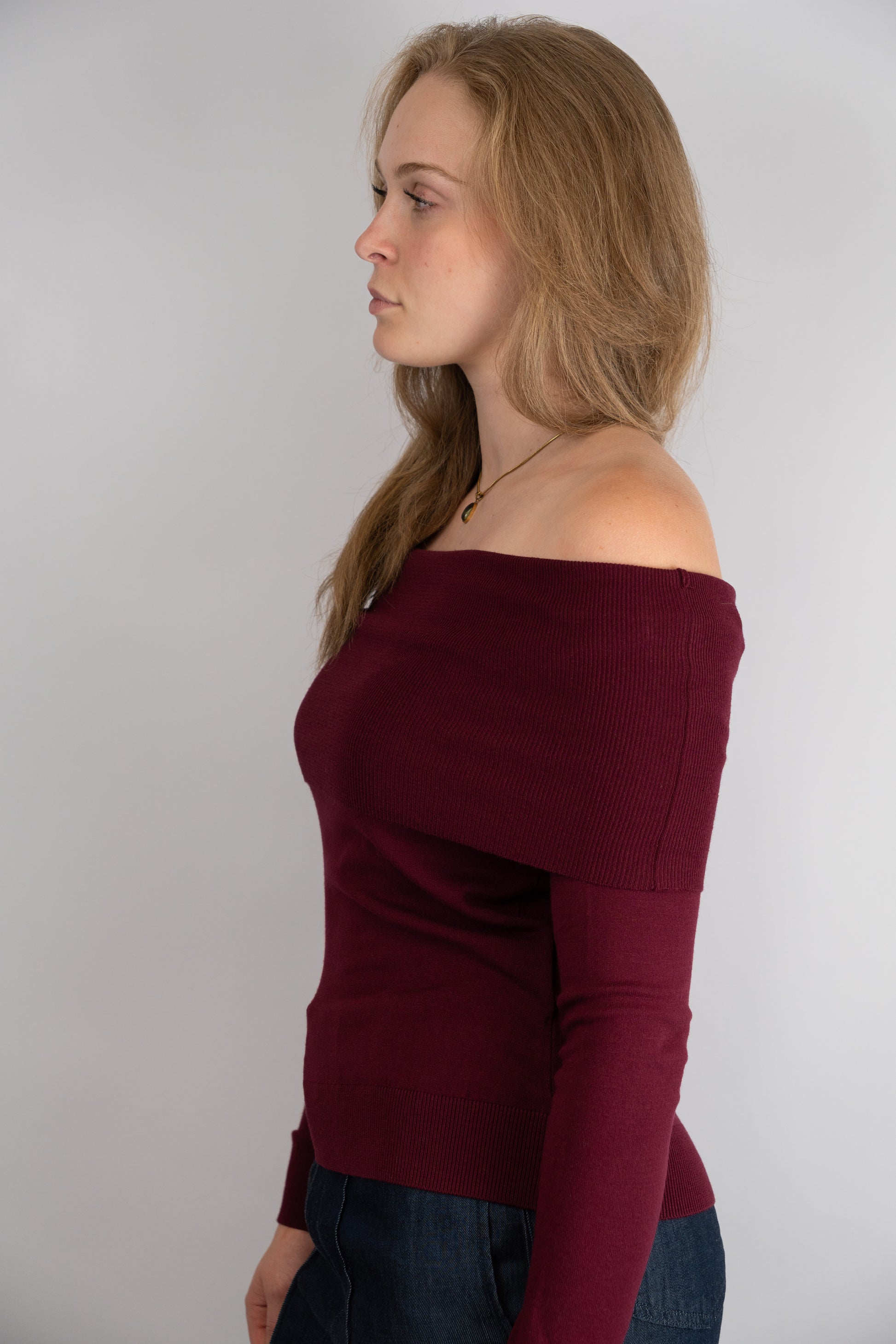 Burgundy Off-The-Shoulder Sweater