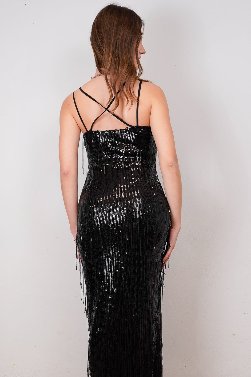 Black Sequin Slip Dress