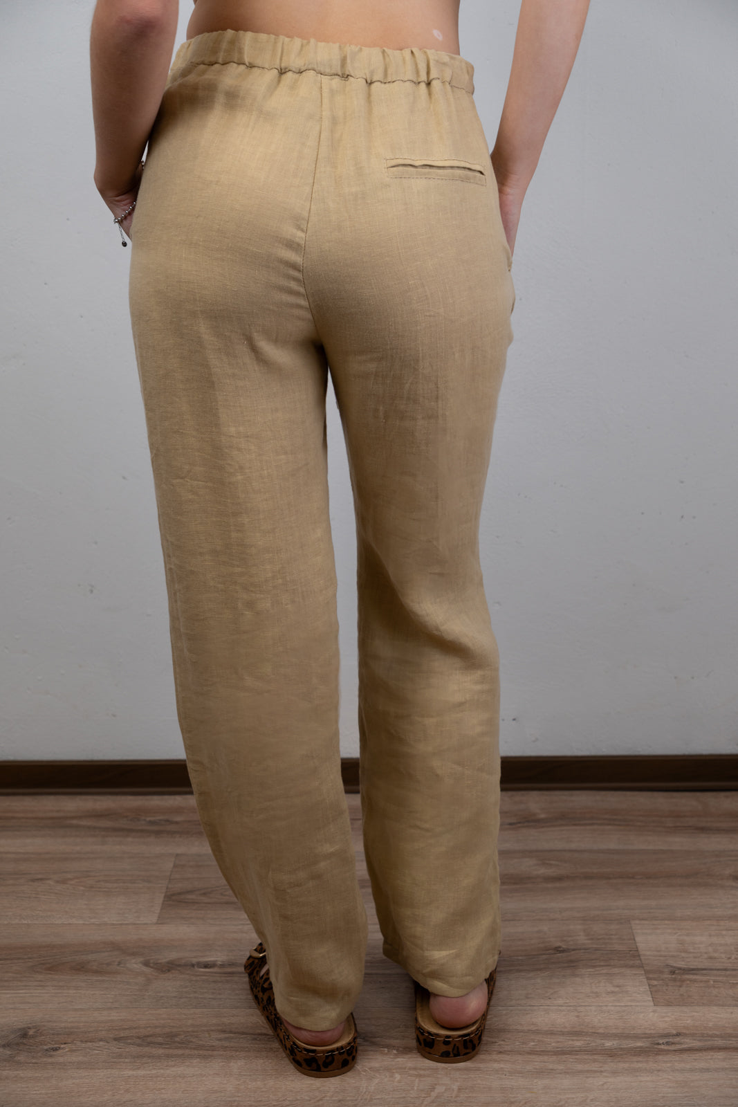 Beige Straight-Legged Linen Trousers