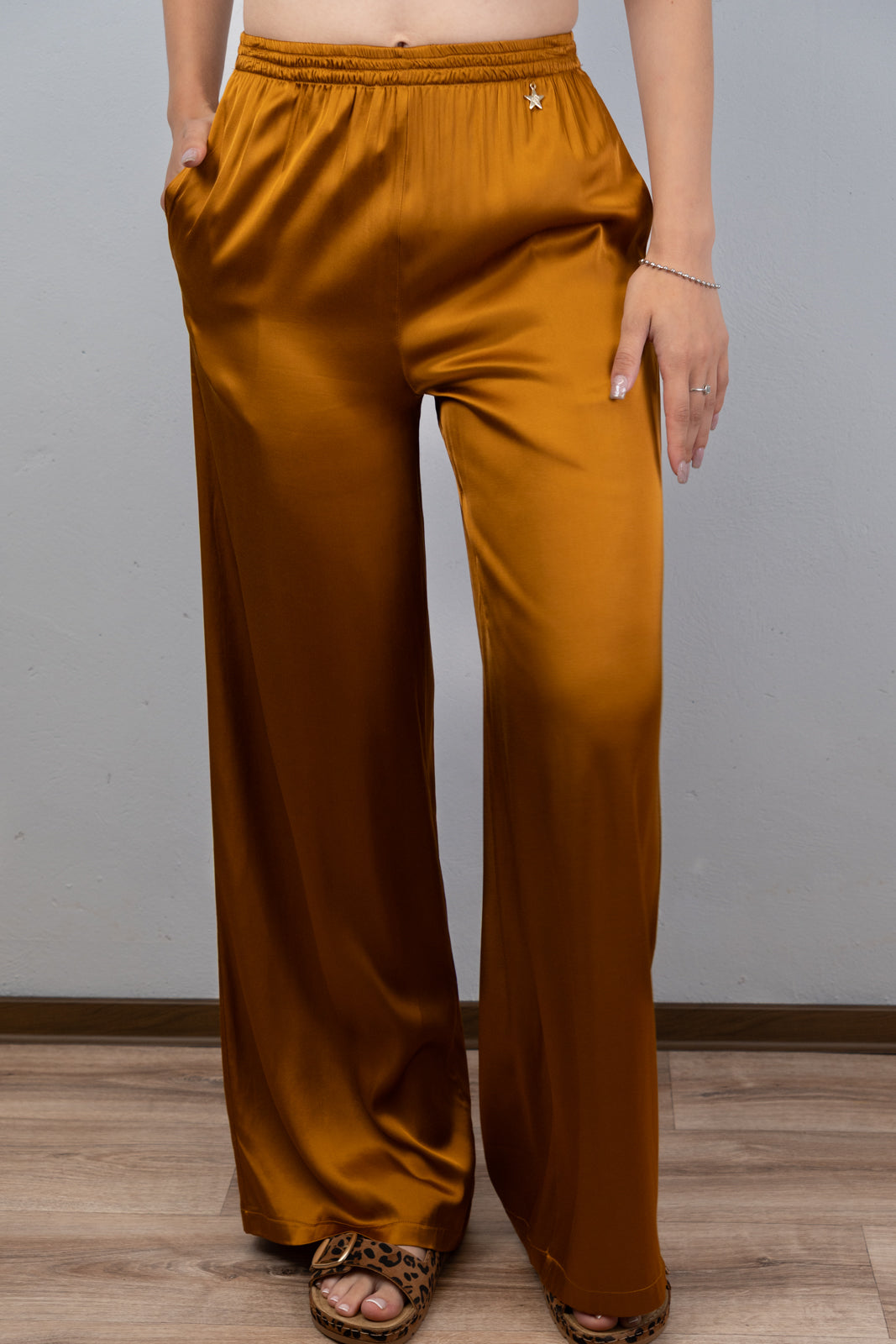 Copper Satin Wide-Leg Pants