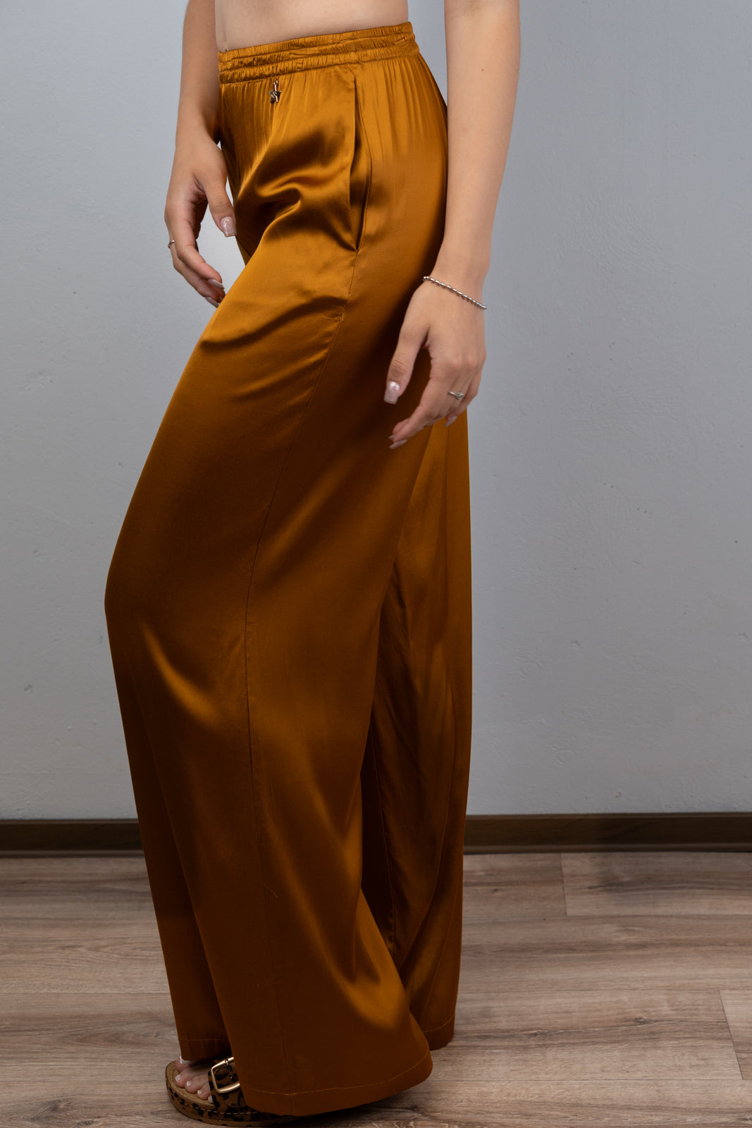 Copper Satin Wide-Leg Pants