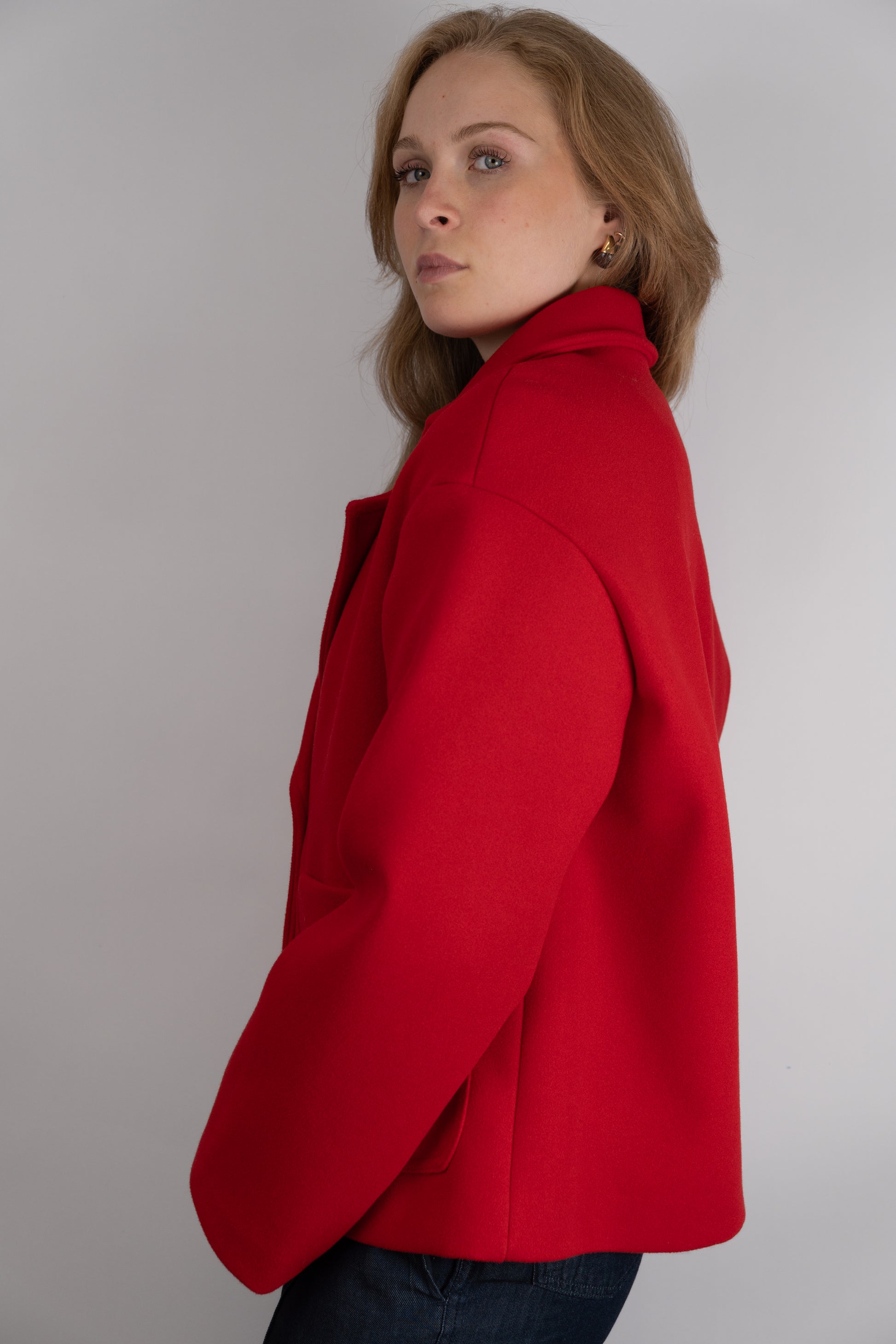 Red Crest-Detail Coat