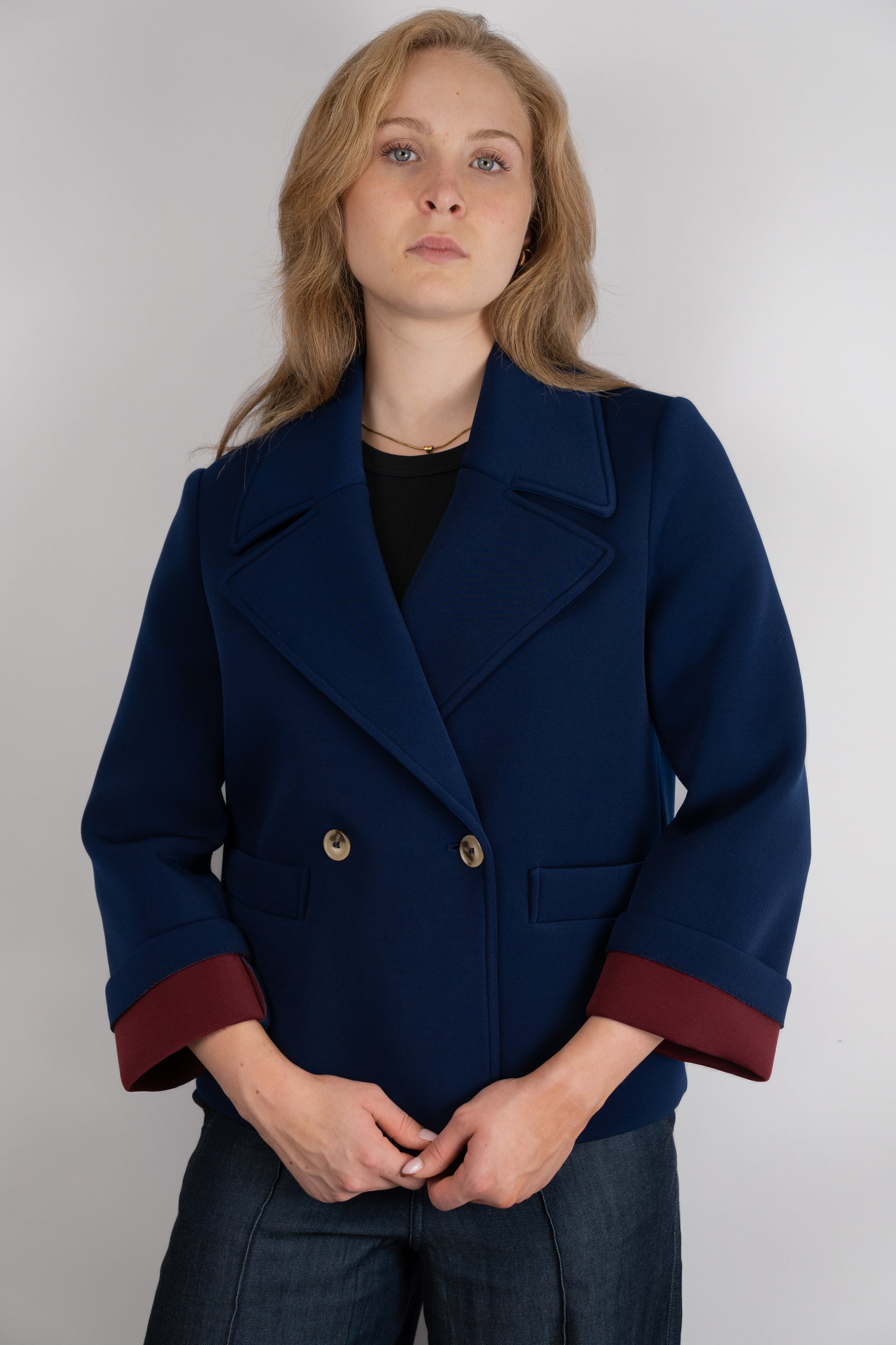 Navy Blazer-Jacket with Burgundy Lining