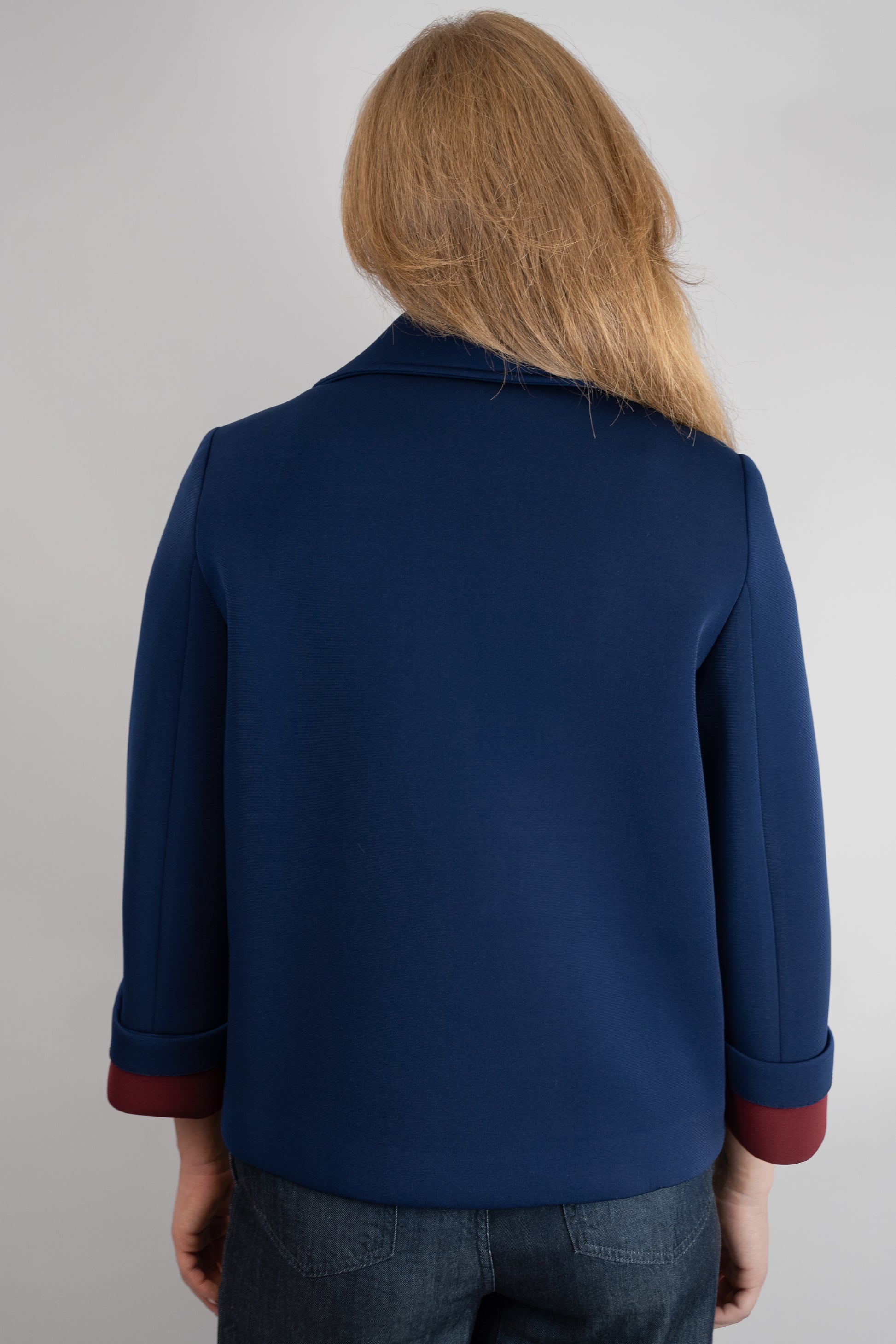 Navy Blazer-Jacket with Burgundy Lining