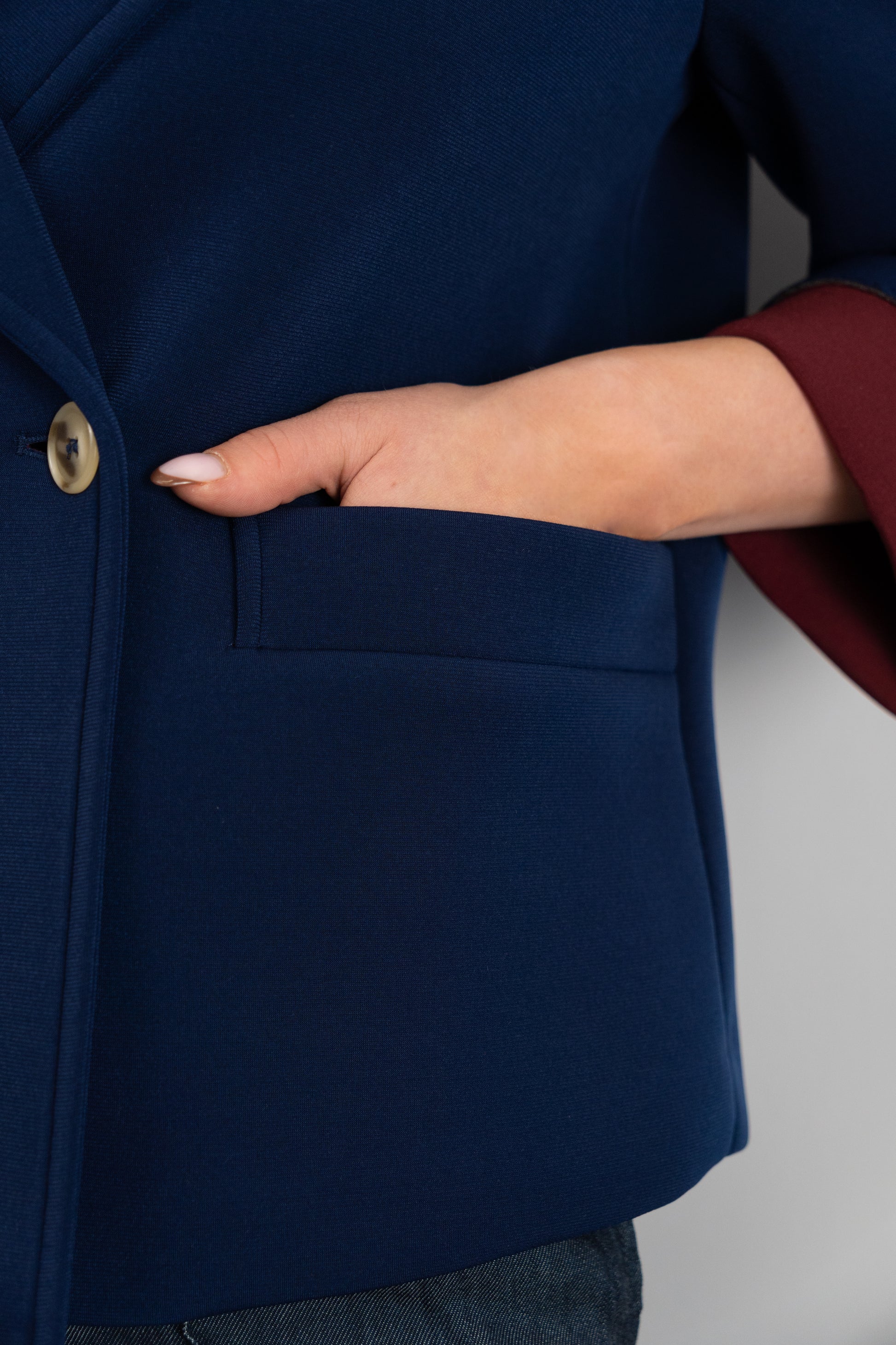 Navy Blazer-Jacket with Burgundy Lining