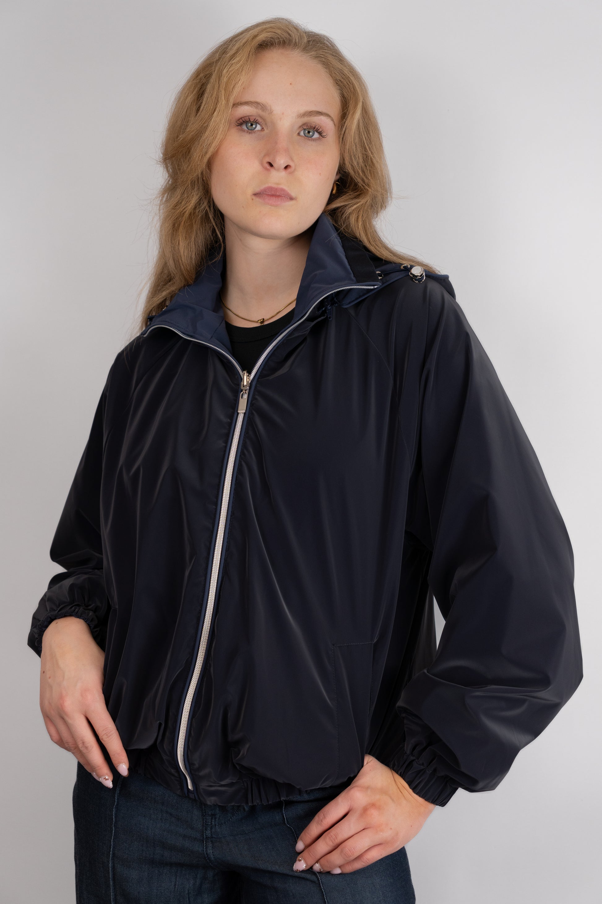 Navy Reversible Jacket With Detachable Hood