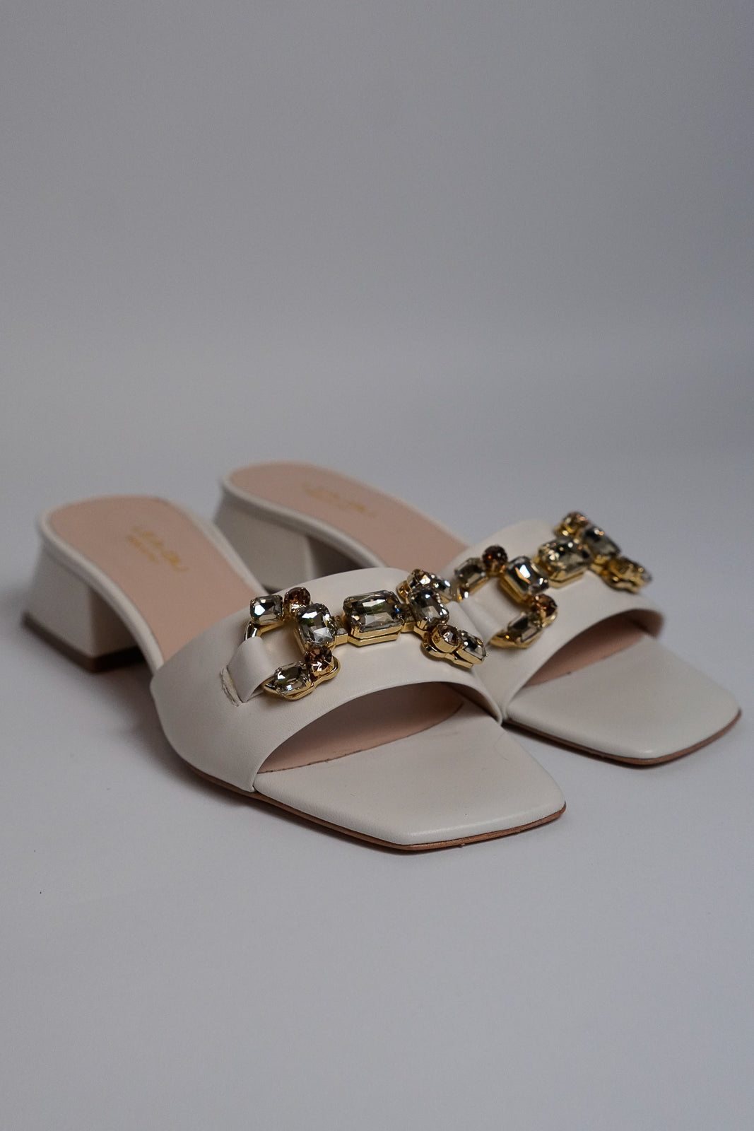 White Sandals With Crystal Embellishment