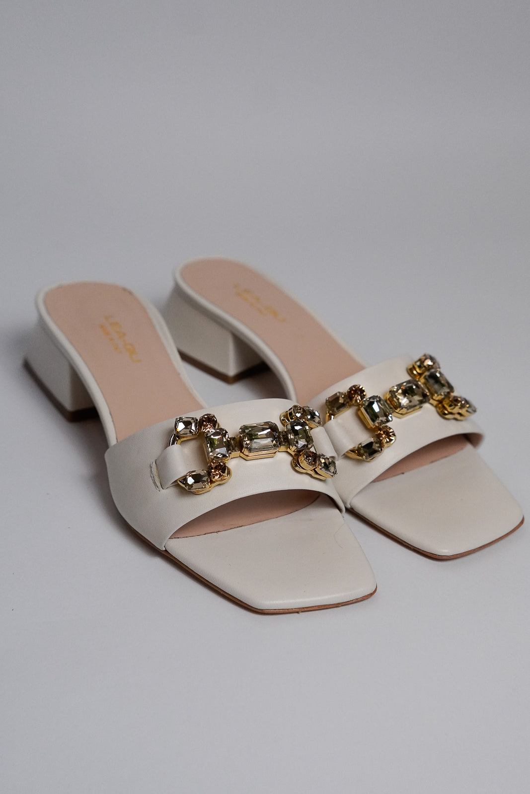White Sandals With Crystal Embellishment