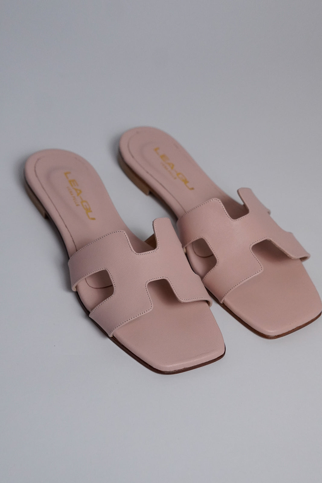 Blush Pink Cut-Out Leather Slides