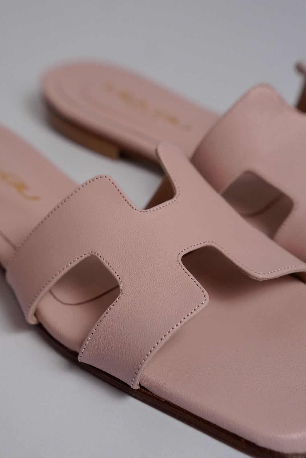 Blush Pink Cut-Out Leather Slides
