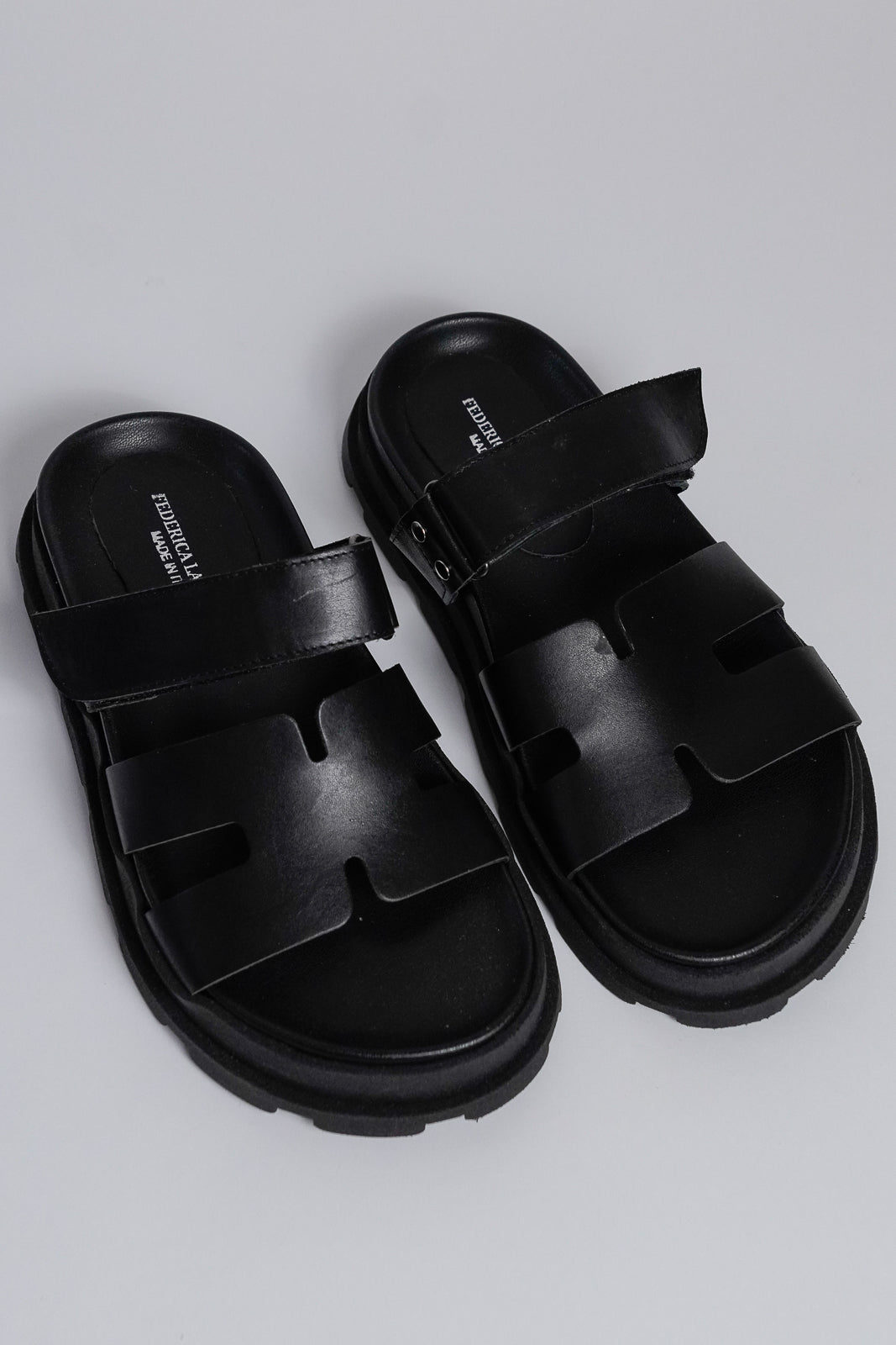 Leather Sandals With Velcro Strap