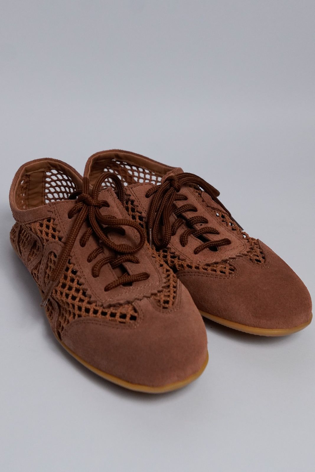 Cognac Mesh Lace-Up Sneakers