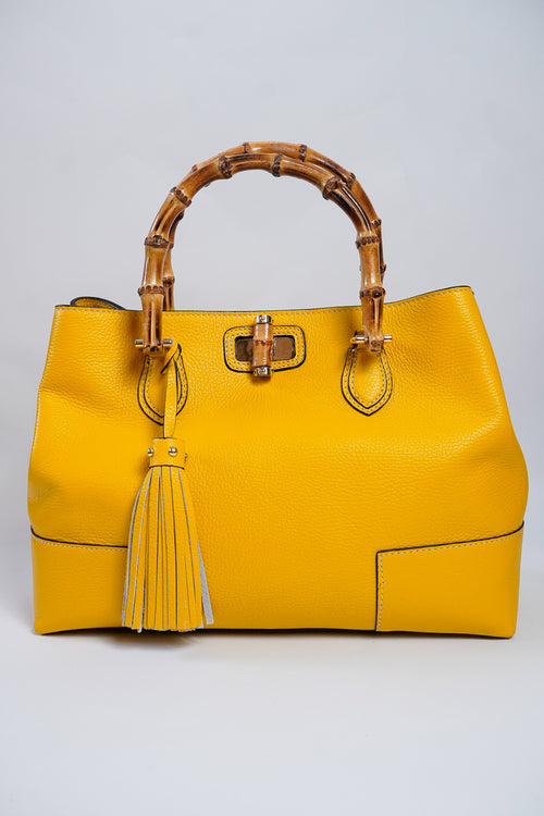 Bamboo Handle Leather Tote