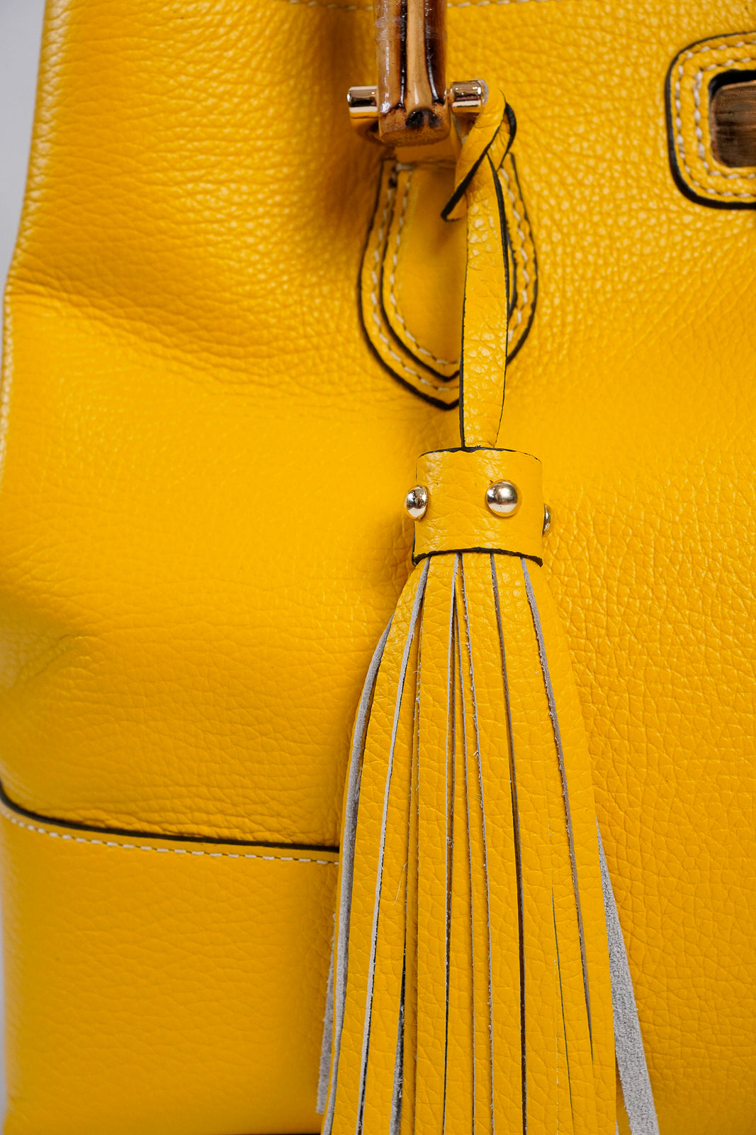Bamboo Handle Leather Tote