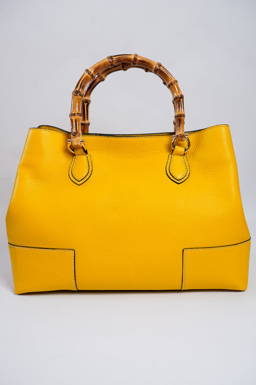 Bamboo Handle Leather Tote