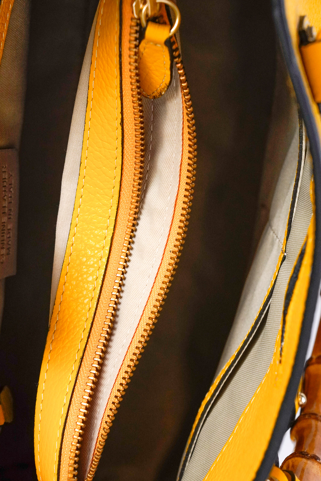 Bamboo Handle Leather Tote
