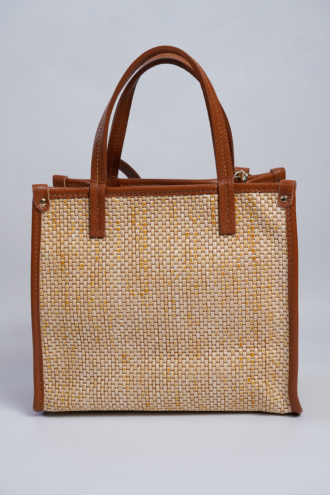 Woven Leather-Trim Tote