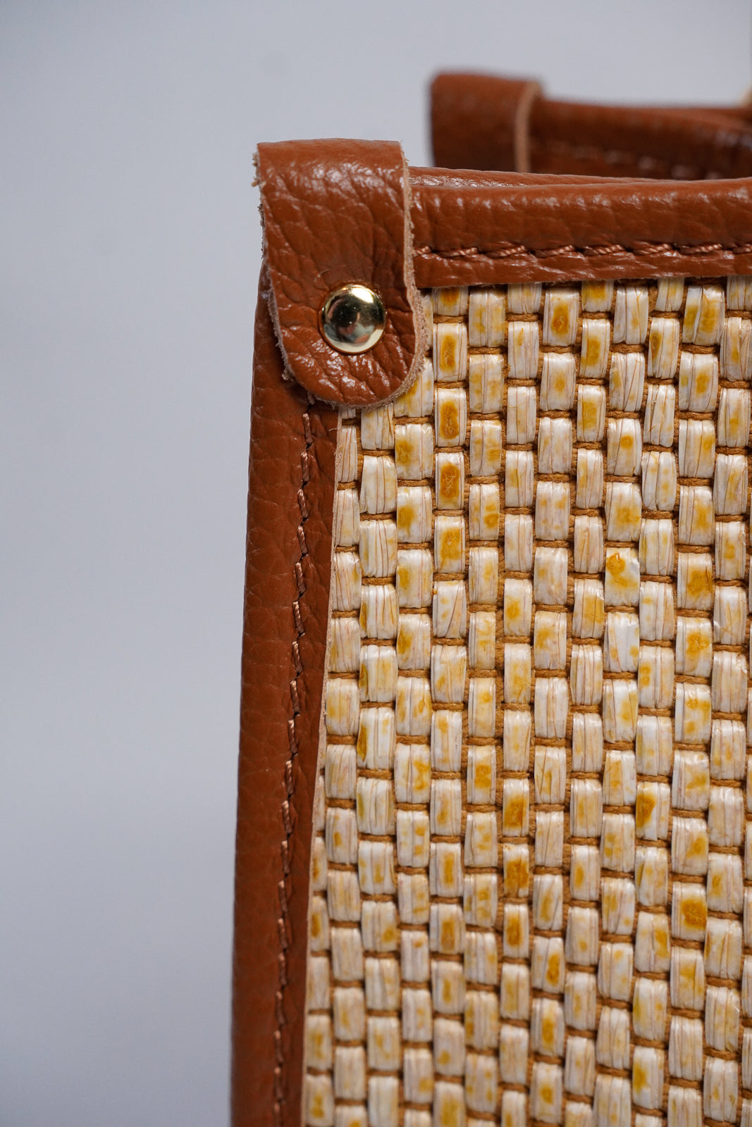 Woven Leather-Trim Tote