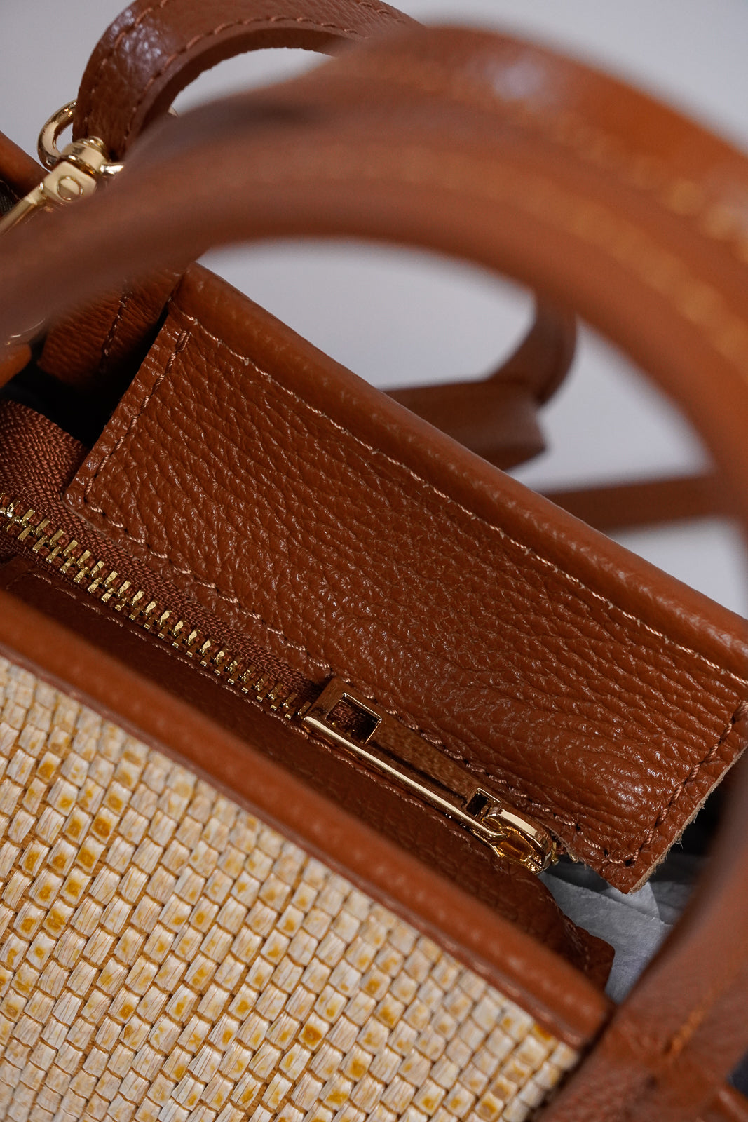 Woven Leather-Trim Tote