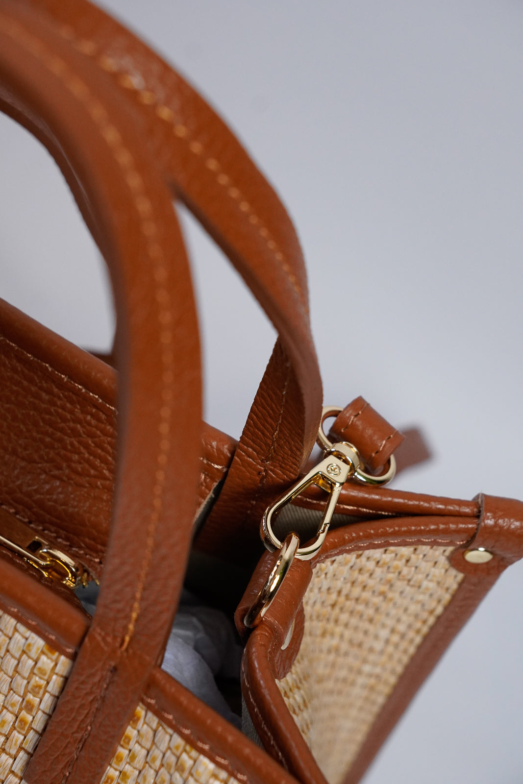 Woven Leather-Trim Tote