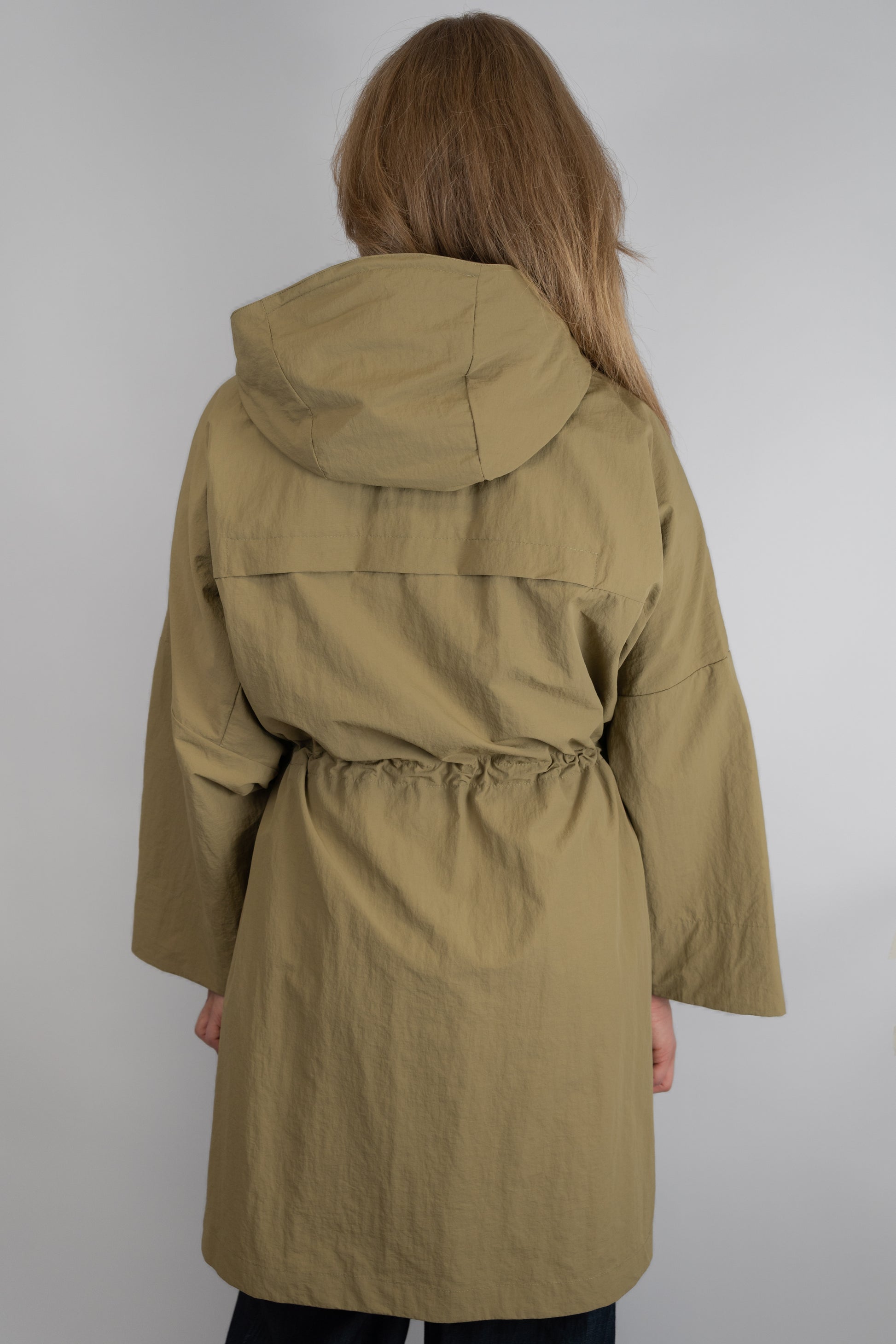 Khaki Drawstring Oversized Parka