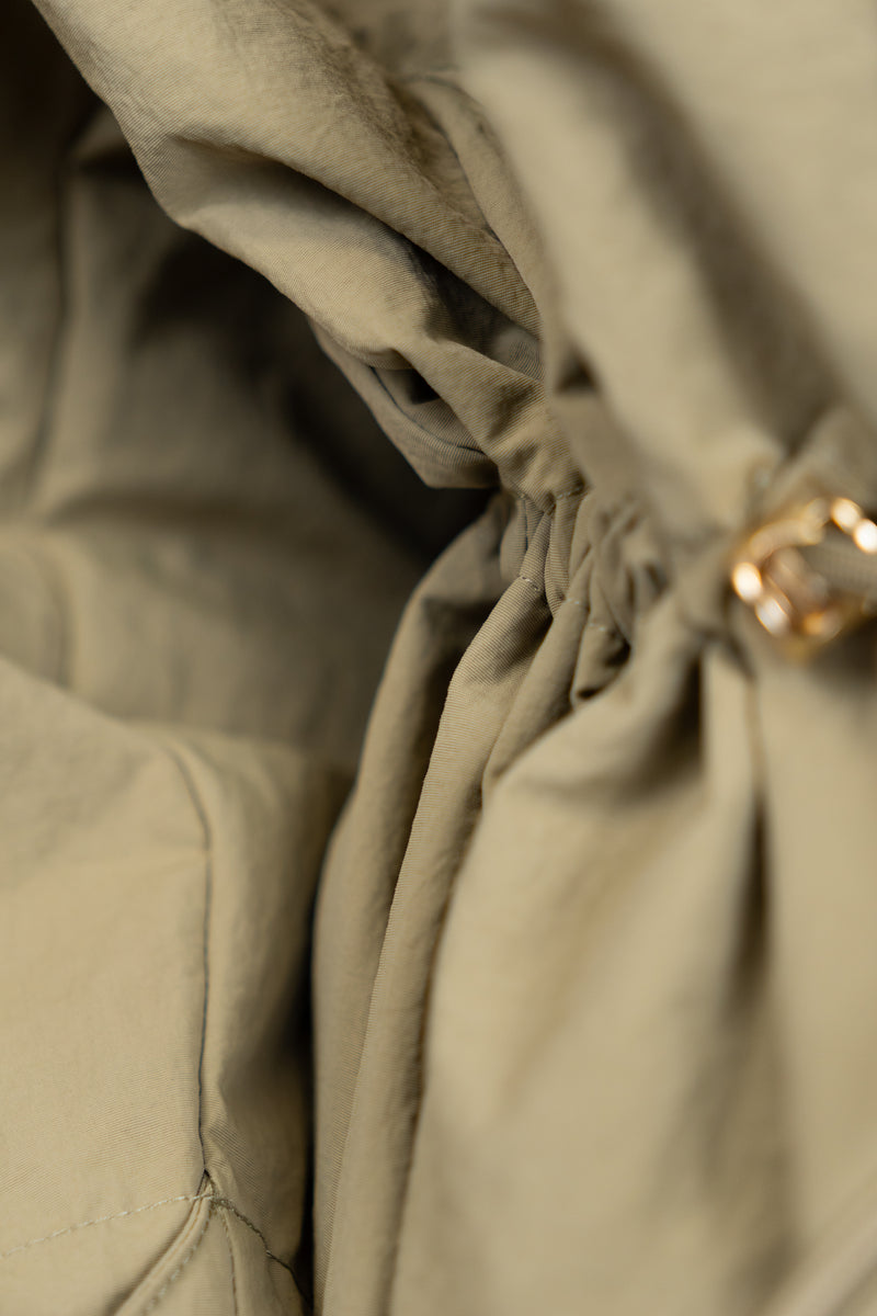 Khaki Drawstring Oversized Parka