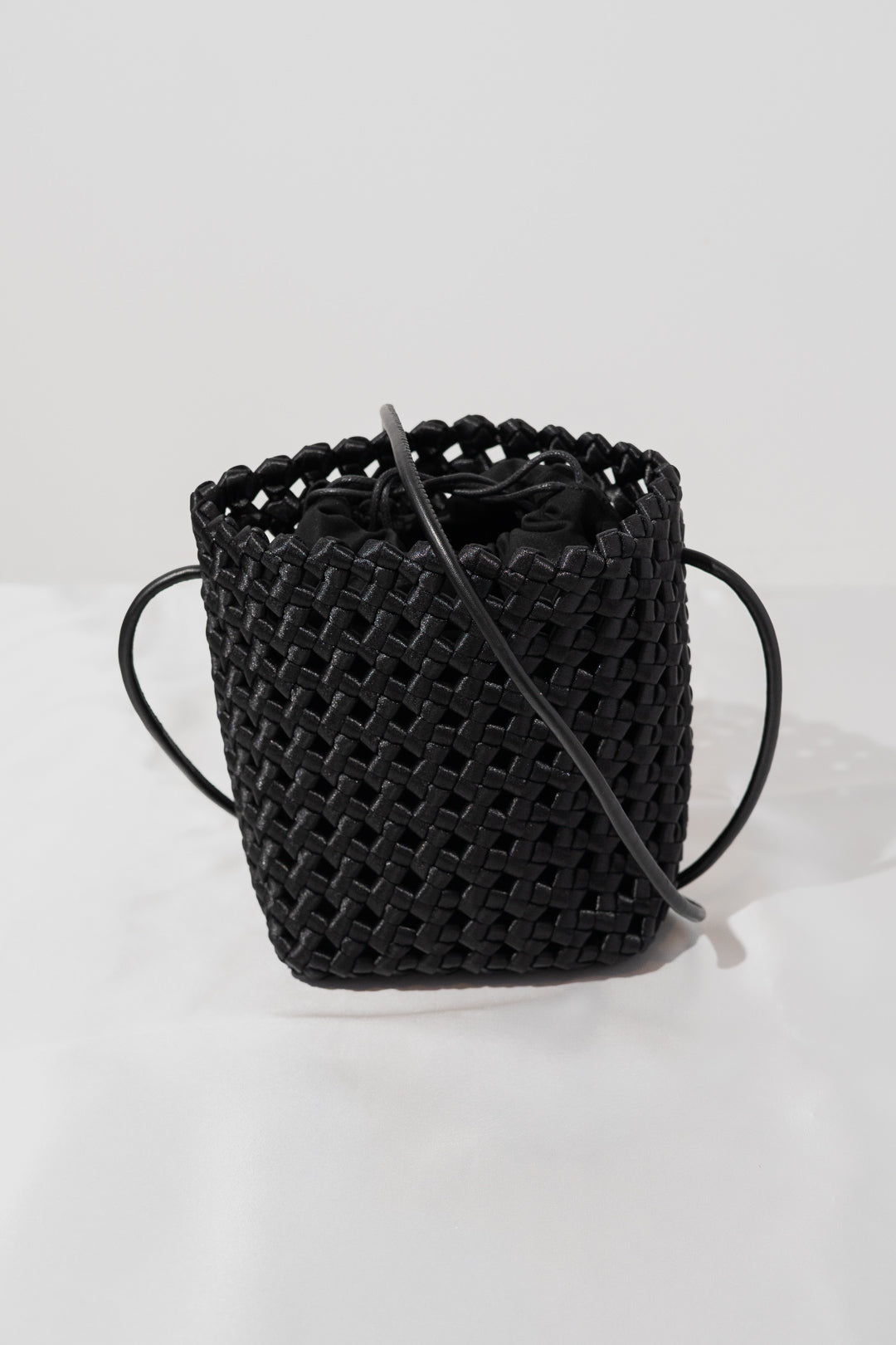 Black Woven Silk Bucket Bag