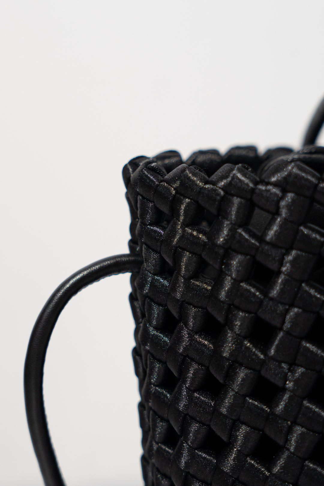 Black Woven Silk Bucket Bag