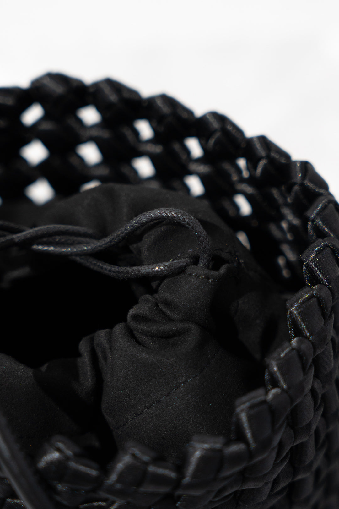 Black Woven Silk Bucket Bag