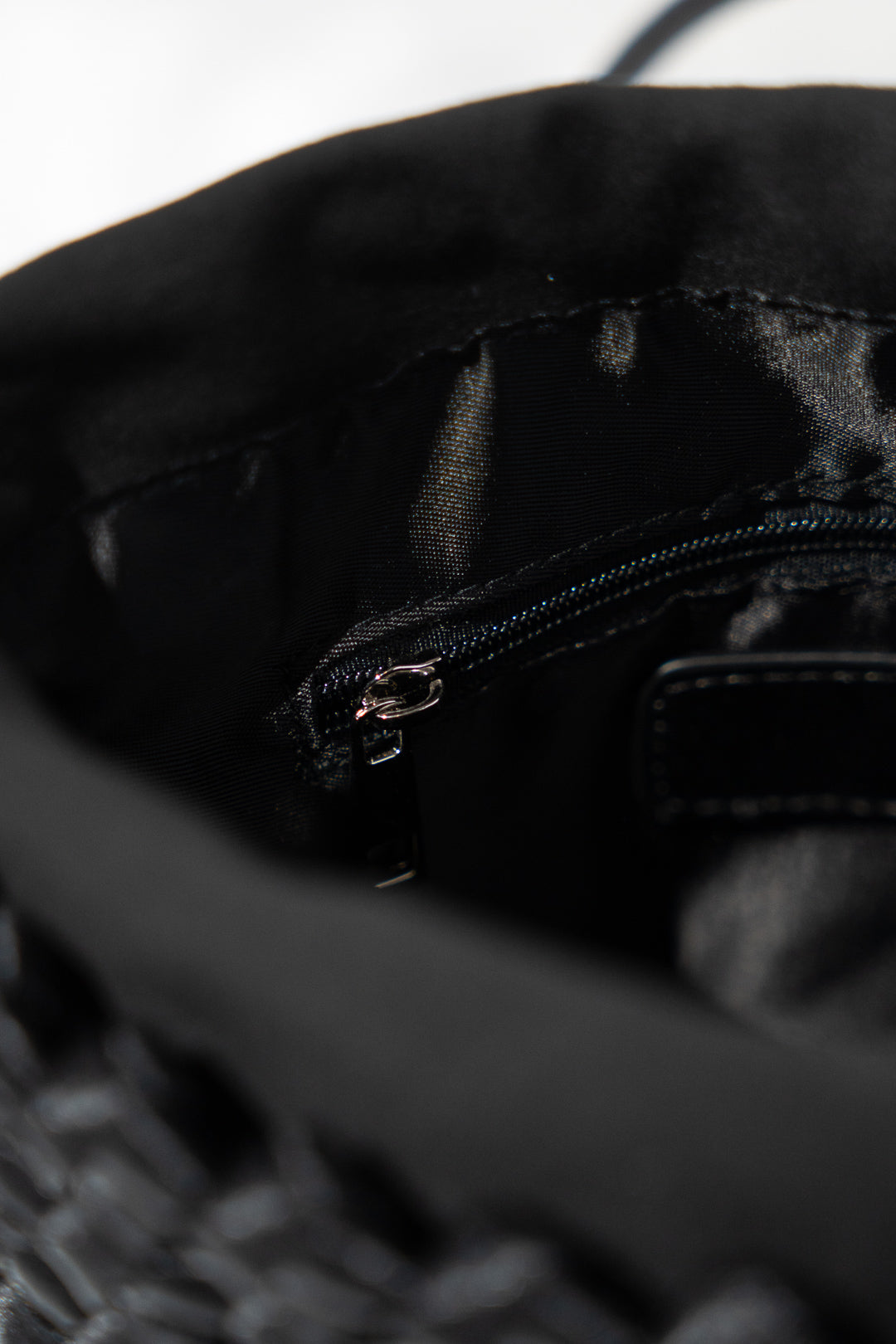 Black Woven Silk Bucket Bag