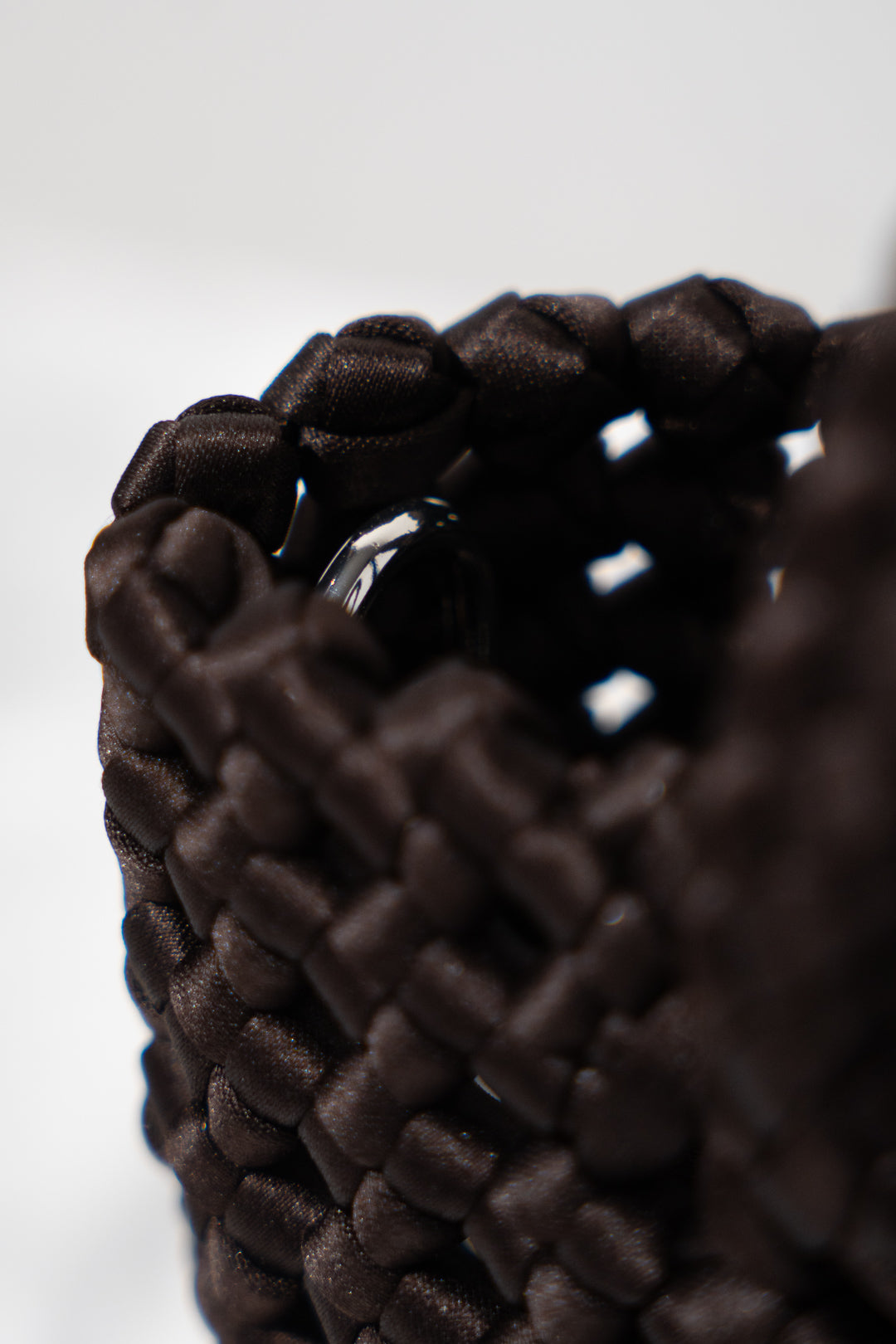 Brown Woven Silk Tote with Pouch