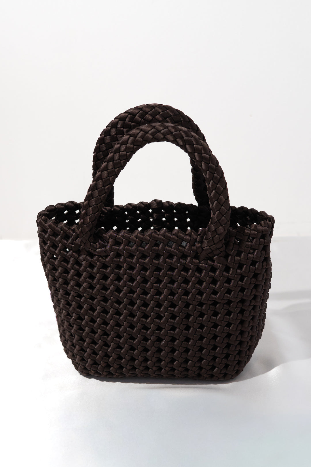 Brown Woven Silk Tote with Pouch