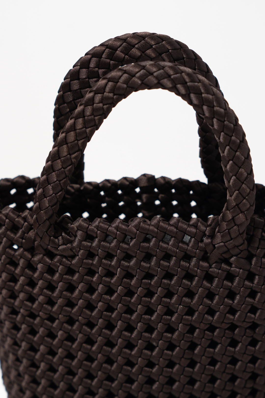 Brown Woven Silk Tote with Pouch