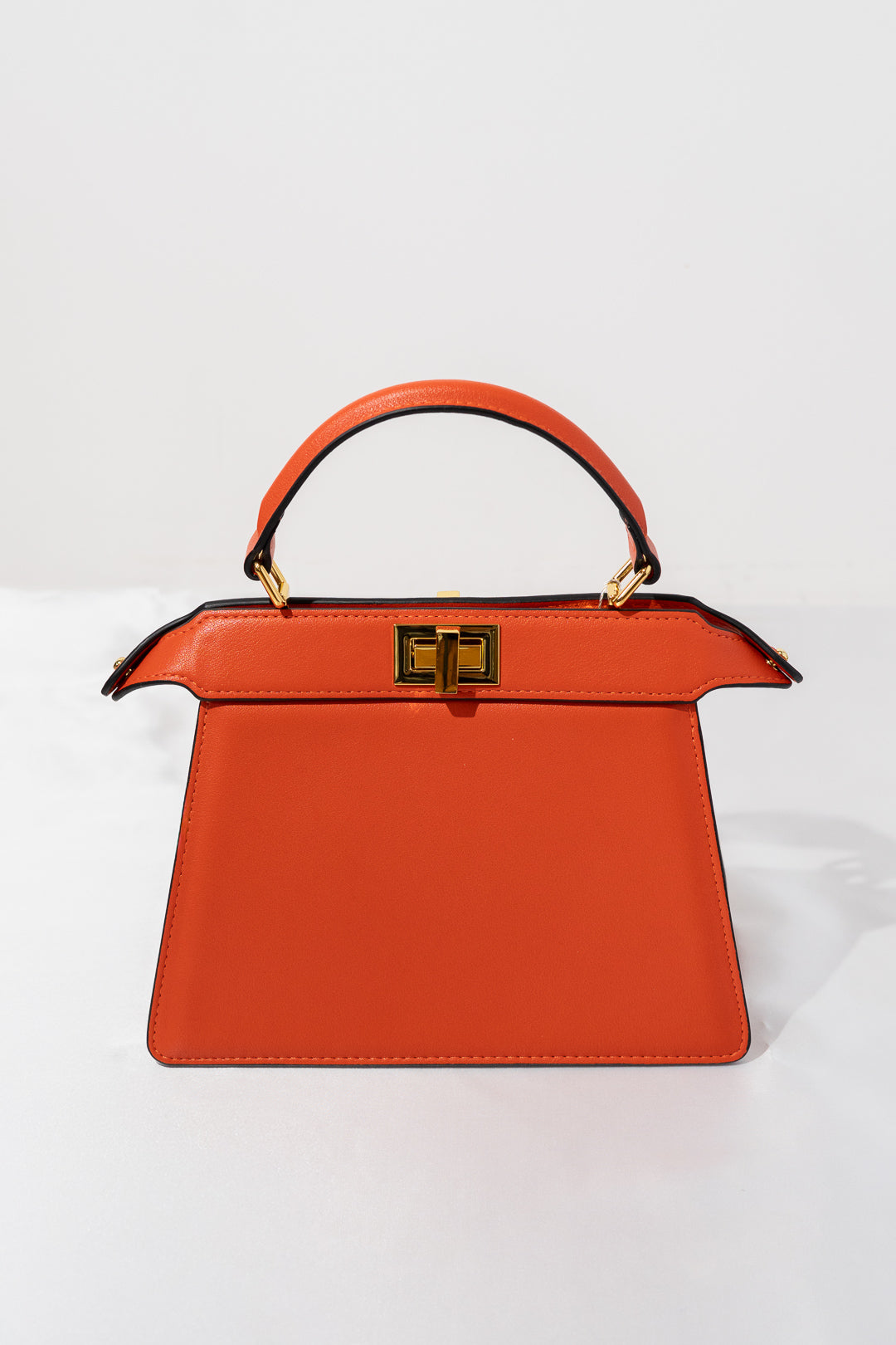 Orange Structured Twist-Lock Top-Handle Bag