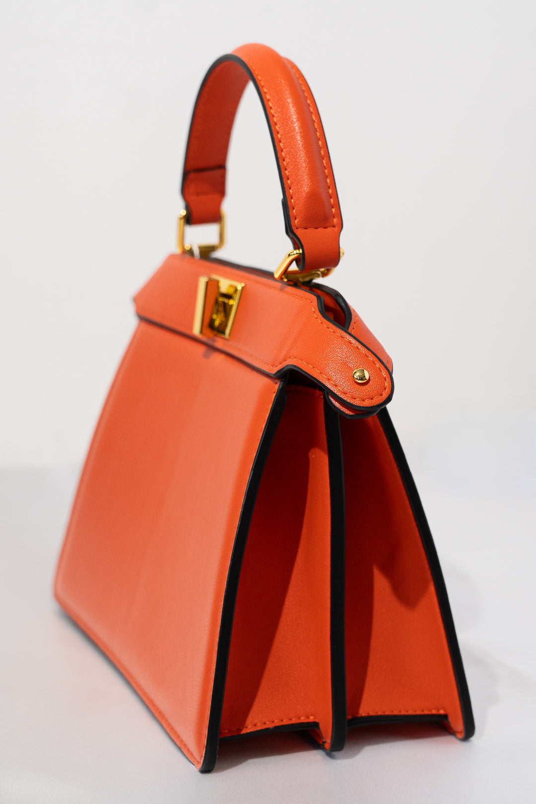 Orange Structured Twist-Lock Top-Handle Bag
