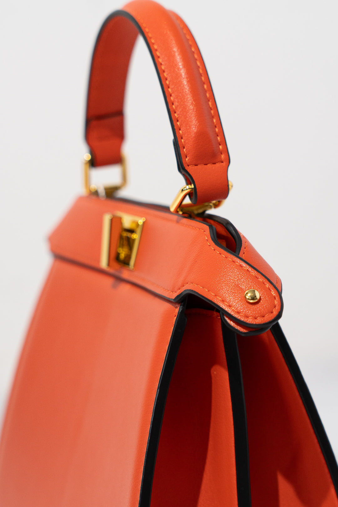 Orange Structured Twist-Lock Top-Handle Bag