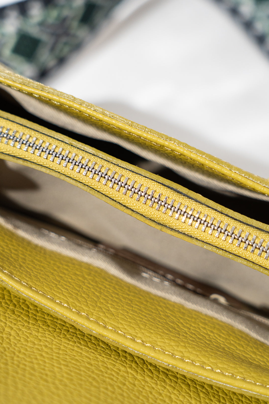 Chartreuse Pebbled Leather Buckle-Flap Crossbody Bag