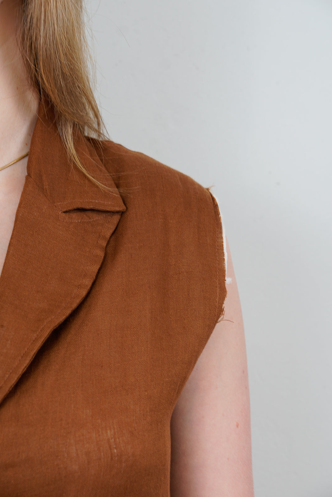 Brown Sleeveless Dress with Aqua Printed Skirt