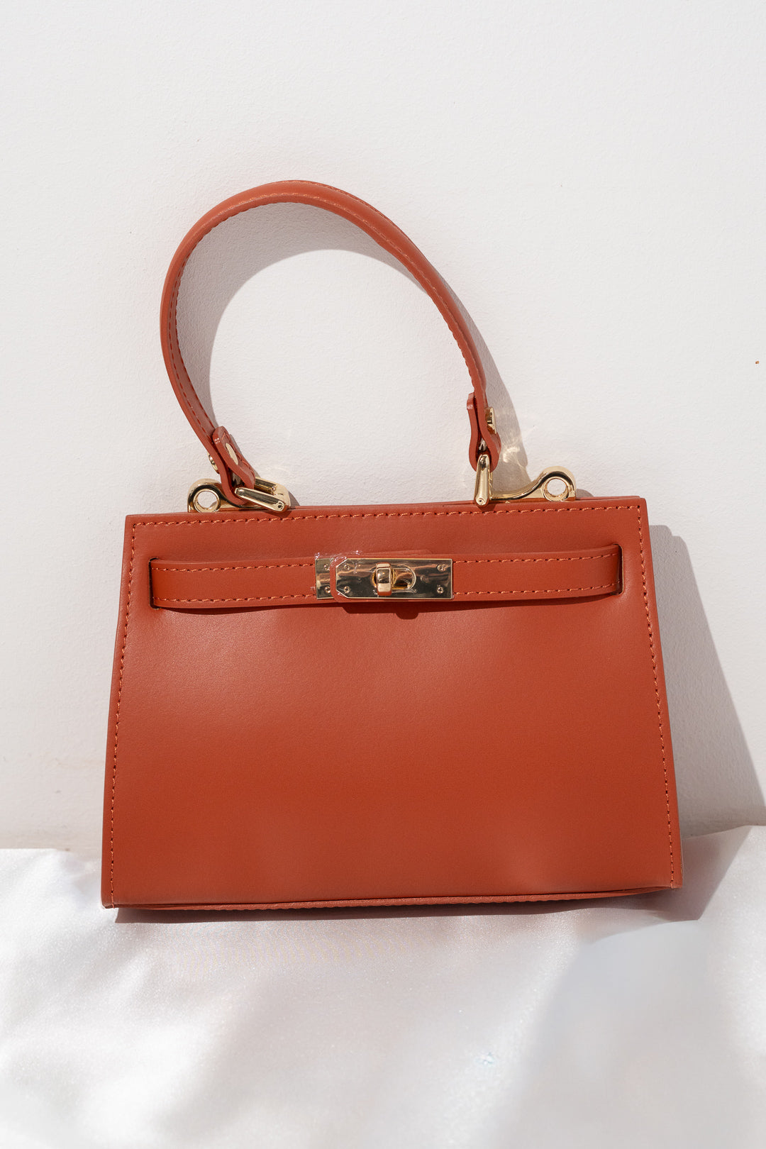 Terracotta Structured Twist-Lock Top-Handle Bag