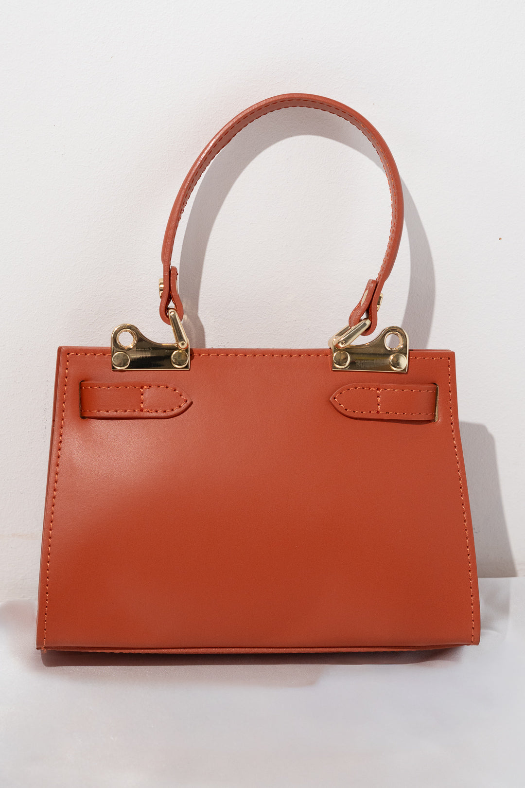 Terracotta Structured Twist-Lock Top-Handle Bag