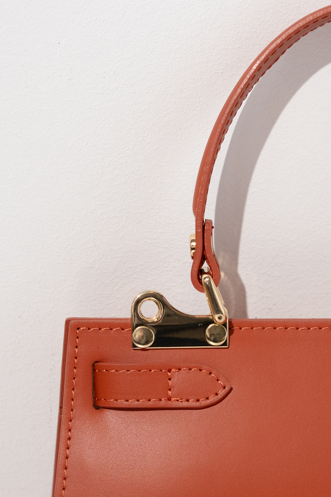 Terracotta Structured Twist-Lock Top-Handle Bag
