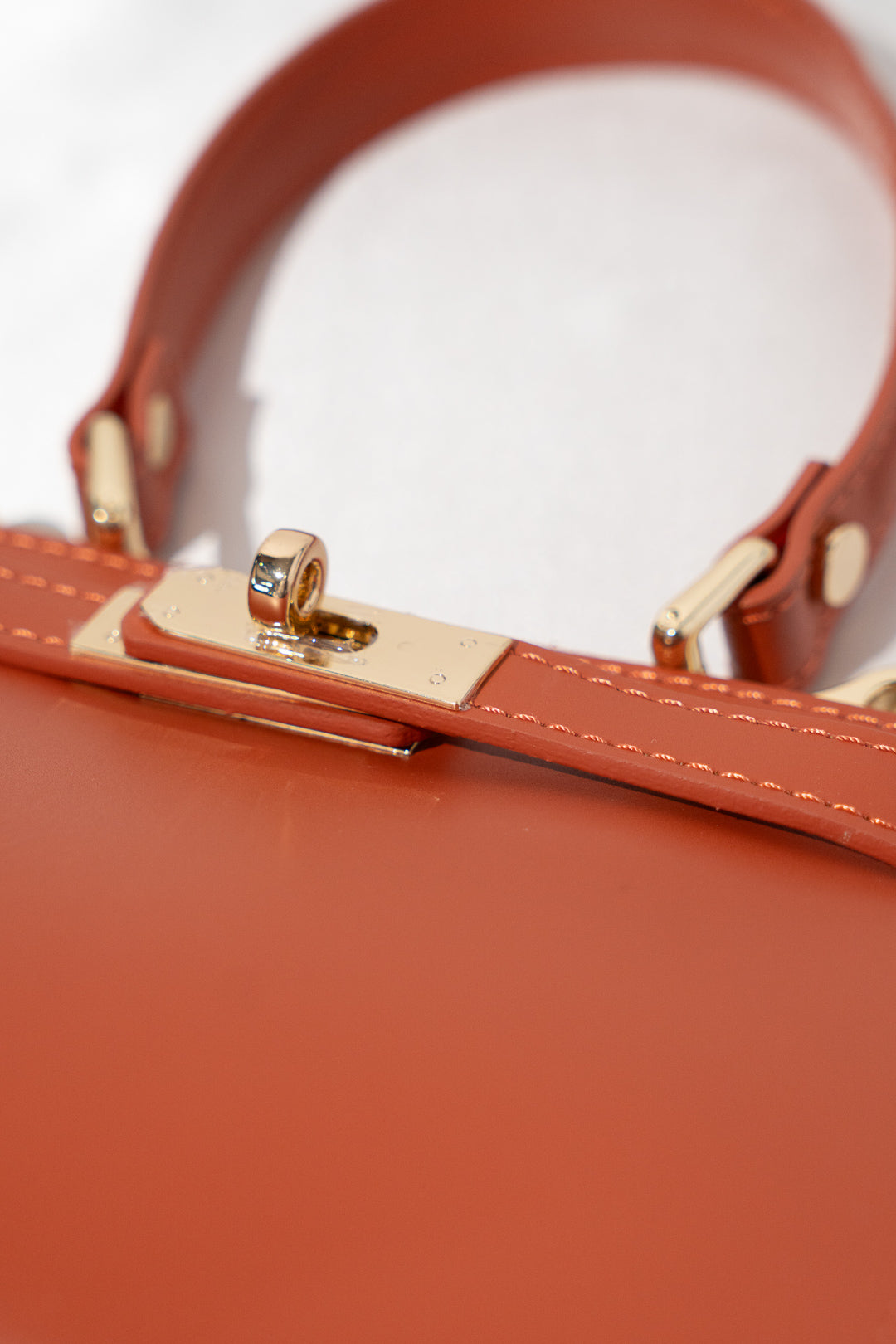 Terracotta Structured Twist-Lock Top-Handle Bag