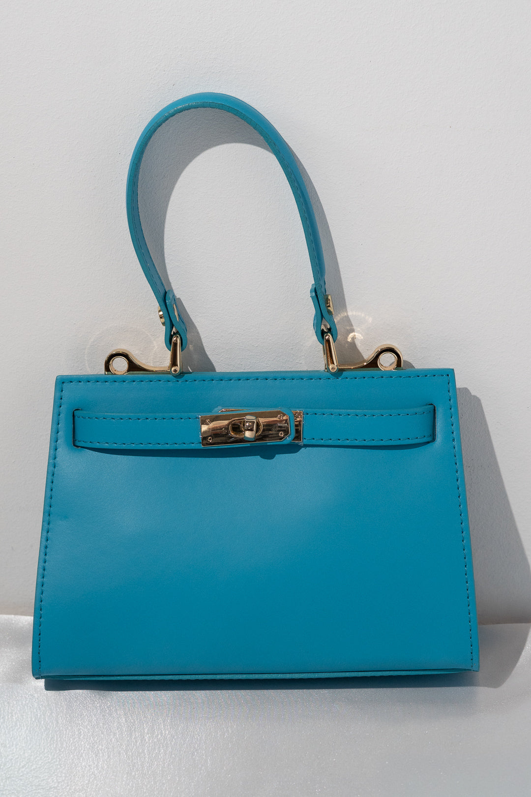 Turquoise Structured Twist-Lock Top-Handle Bag