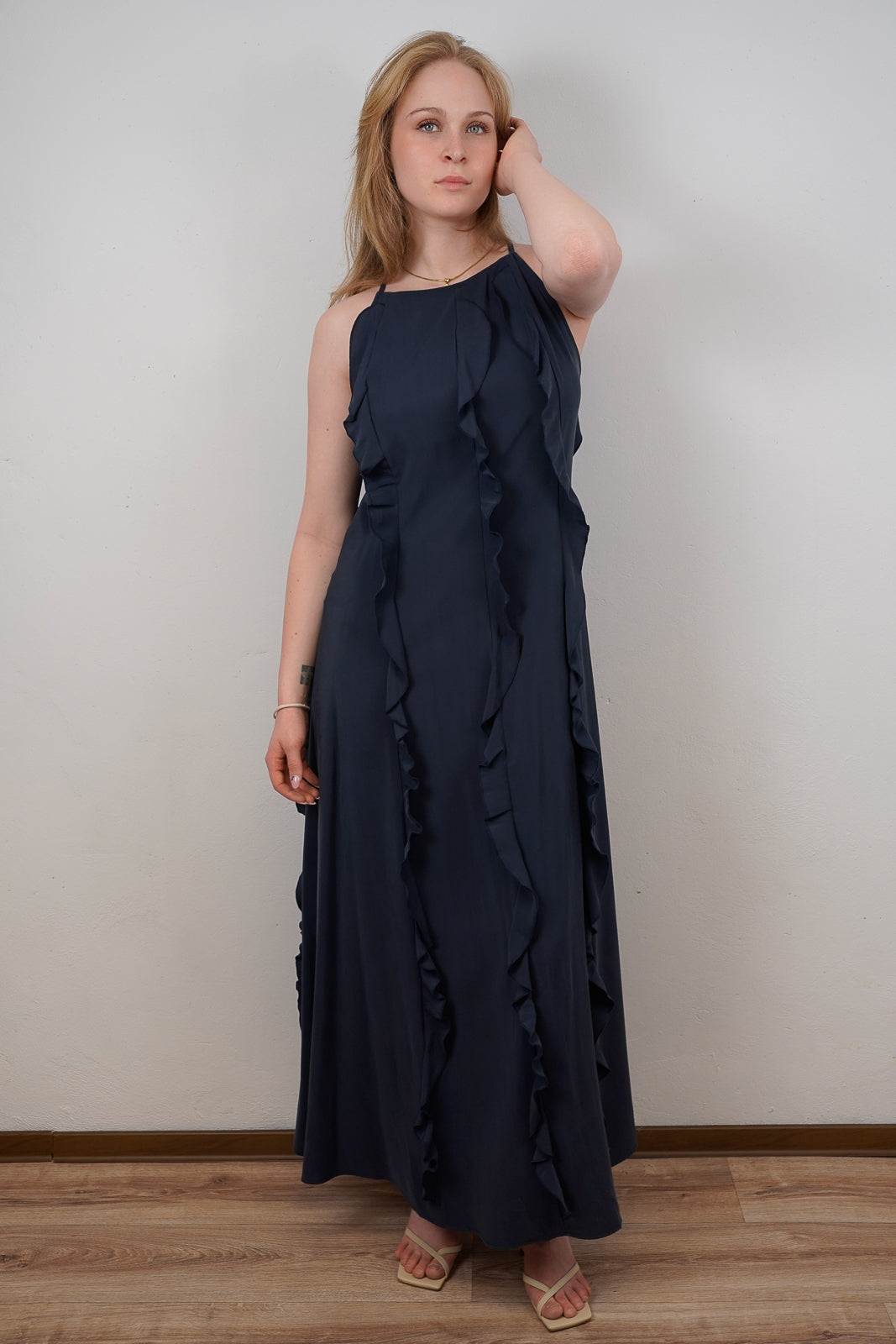 Navy Ruffled Maxi Dress